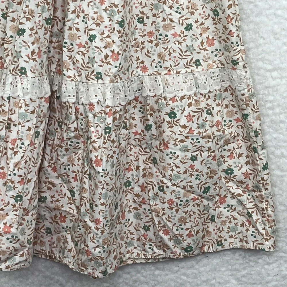 Vintage Floral Prairie Dress Girls 5 Maxi Tiered Lace Cottagecore Little House